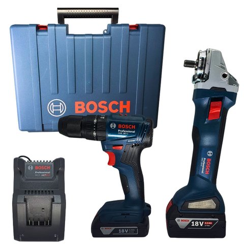 Furadeira Gsb 185-li + Esmerilhadeira Gws 18v-8 Bosch com 2 Baterias Carregador e Maleta