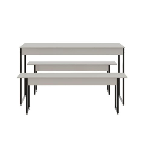 Mesa de Jantar com 2 Bancos Estilo Industrial Tub  Branco Chess / Est.preta