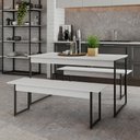 Ver imagem 2 de Mesa de Jantar com 2 Bancos Estilo Industrial Tub Branco Chess / Est.preta
