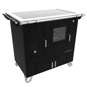 Fogão a Lenha Venâncio Bragança Preto Chapa Vitrocerâmico N02 Lado Direito com Varão Moldura