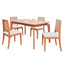 Ver imagem 1 de Mesa de Jantar Ficus 1,30 com 4 Cadeiras Buriti Estilo Moderno Madeira/off White/linho Cru