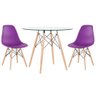 KIT - Mesa Eames com tampo de vidro 90 cm + 2 cadeiras Eiffel DSW Roxo - 1