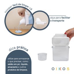 Porta Sabão em Pó 1,1l Transparente com Copo Dosador e Trava - Oikos - 4