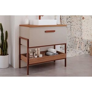 Bancada de Banheiro Balcão Portinari 1 Porta C- Cuba 80cm Cappuccino-freijo - Mgm