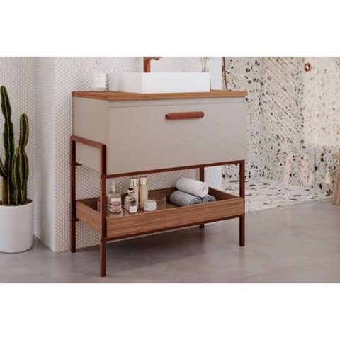 Bancada de Banheiro Balcão Portinari 1 Porta C- Cuba 80cm Cappuccino-freijo - Mgm
