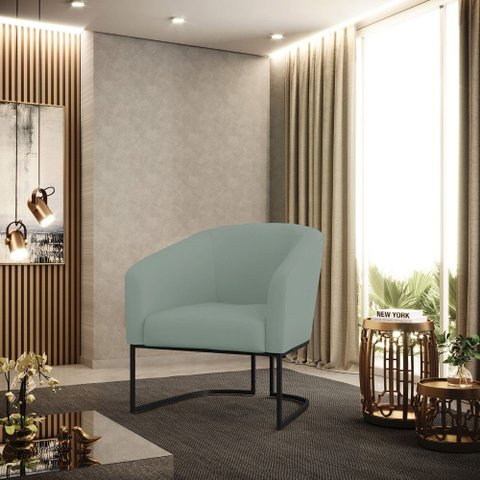 Poltrona Sala Decorativa Stella Base Industrial Preta Veludo Cotelê Menta D03 - D’Rossi