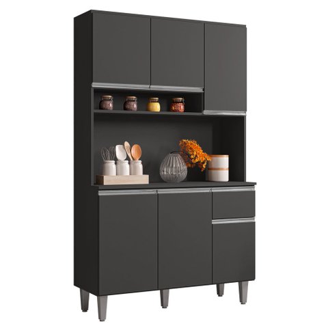 Kit Cozinha Compacta Márcia 105cm Com 6 Portas e 1 Gaveta Cinza Escuro - Desk Design