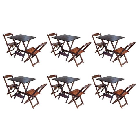 Kit 6 Jogos De Mesa Dobravel Com 2 Cadeiras De Madeira 70X70 - Imbuia - Marrom
