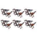 Ver imagem 1 de Kit 6 Jogos De Mesa Dobravel Com 2 Cadeiras De Madeira 70X70 - Imbuia - Marrom