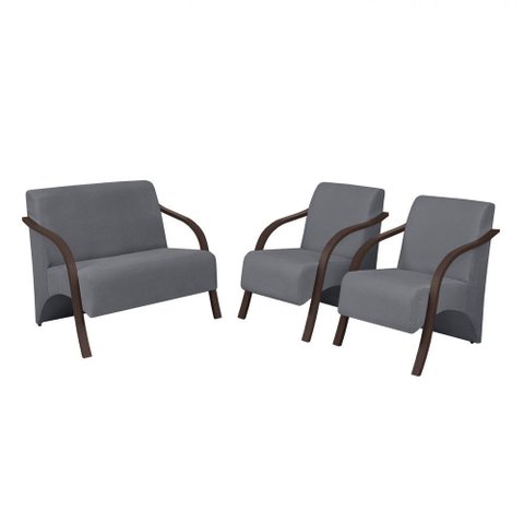 Conjunto Poltronas Vênus Braço Madeira D Salla Cinza