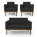 Ver imagem 2 de Conjunto 2 Poltronas e 1 Namoradeira Decorativa Isabella Pés Fixo em Madeira Castanho Veludo Preto G