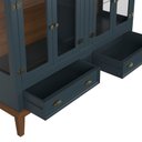 Ver imagem 4 de Mini Cristaleira de Madeira Maciça 4 Portas Azul Petróleo - Fundo Amêndoa