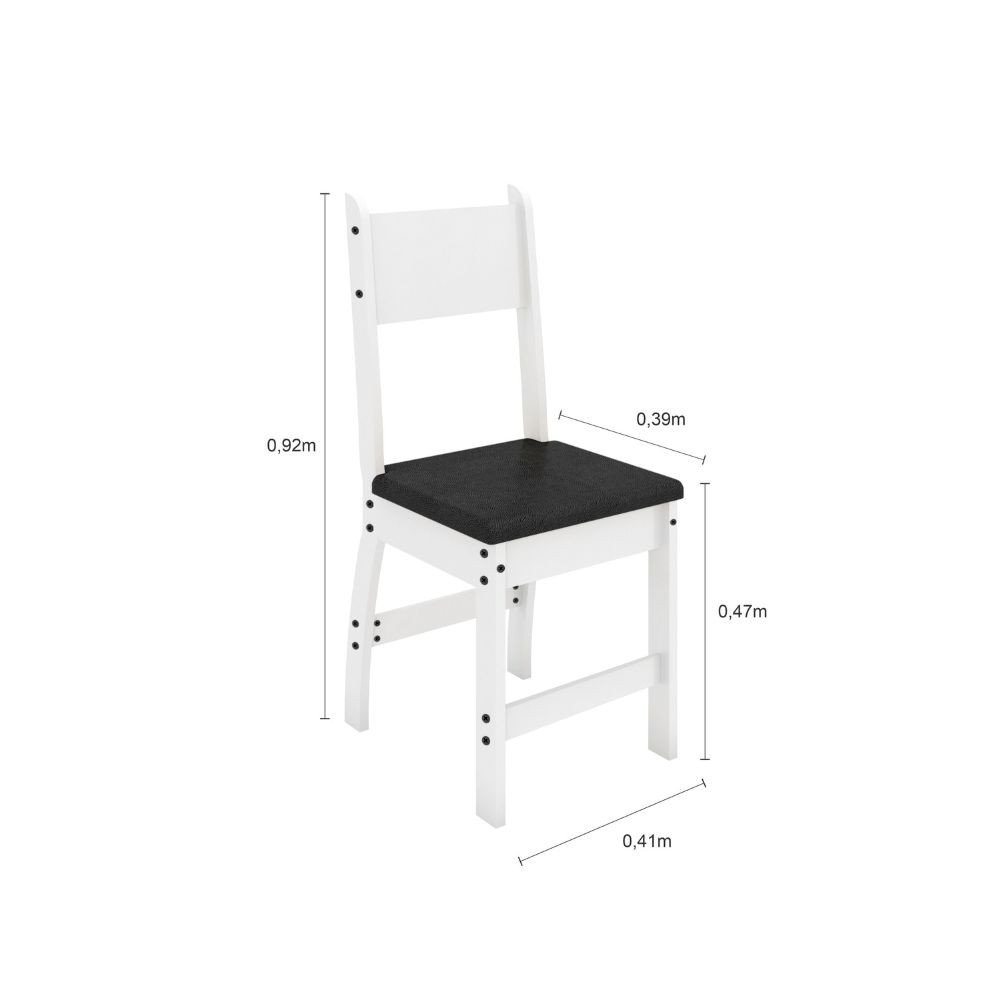 Conjunto de Mesa e 6 Cadeiras para Sala de Jantar Milano-Poliman - Branco / Preto - 6