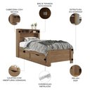 Ver imagem 3 de Cama Solteiro para Colchão 188x88cm com 2 Gavetas e Nichos Zuri Jatobá S01 - Mpozenato