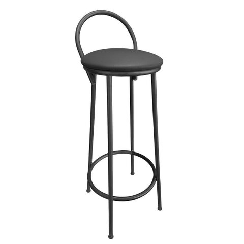 Banqueta Alta de Metal Altura 75cm Drink Estofada Preto