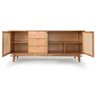 Balcão Buffet de Madeira Maciça 3 Gavetas e 3 Portas com Tela Rattan Natural Prime Wood:mel - 3