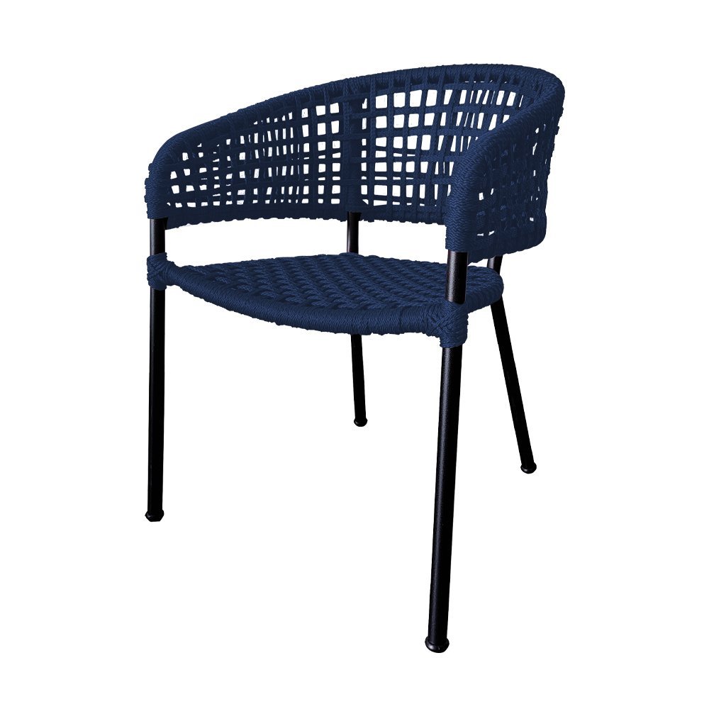 Kit 2 Cadeiras Sol Corda Náutica Base em Alumínio Preto/azul Marinho - 2