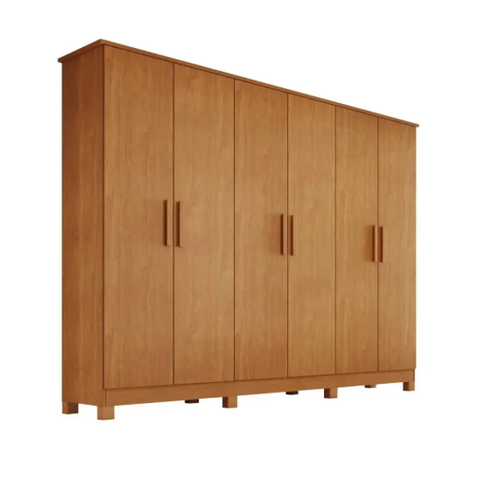 Guarda Roupa Casal Nina 100% MDF 6 Portas 4 Gavetas Puxador em Madeira - Bianchi Móveis