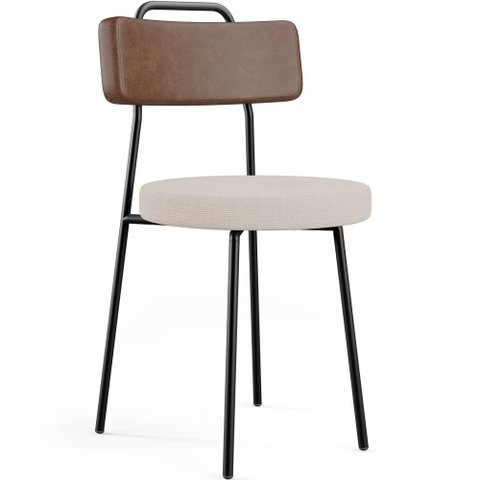 Cadeira Decorativa Estofada Para Sala De Jantar Barcelona L02 Couríssimo Marrom Linho Bege - Lyam Ly