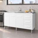 Ver imagem 1 de Balcão Pia Cozinha sem Tampo 150cm 3 Portas 3 Gavetas Branco
