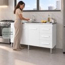 Ver mais imagens de Balcão Pia Cozinha sem Tampo 150cm 3 Portas 3 Gavetas Branco