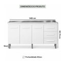 Ver imagem 3 de Balcão Pia Cozinha sem Tampo 150cm 3 Portas 3 Gavetas Branco