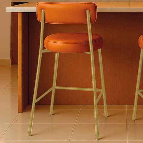 Banqueta Cozinha Média com Encosto Industrial Dourado Londres PU Whisky D03 - D'Rossi
