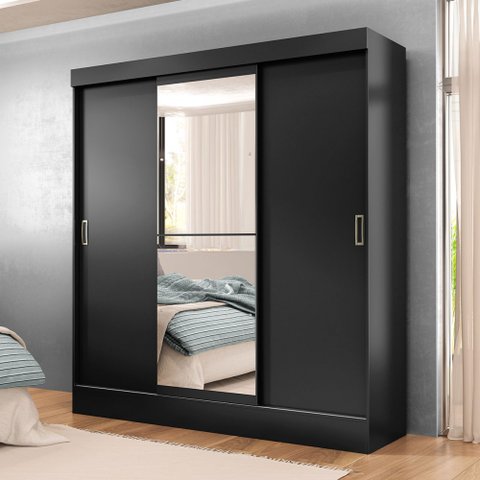 Guarda-roupa Solteiro San Marino 3 Portas 2 Gavetas com Espelho Flex Preto/off White - Maxel