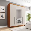 Ver imagem 1 de Guarda-roupa Casal Madrid 4 Portas 4 Gavetas com Espelho Creme/freijó - Politorno