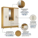 Ver imagem 5 de Guarda Roupa Casal com Espelho e Capelinha 4 Portas 3 Gavetas Pérsia Cinamomo/Off-White