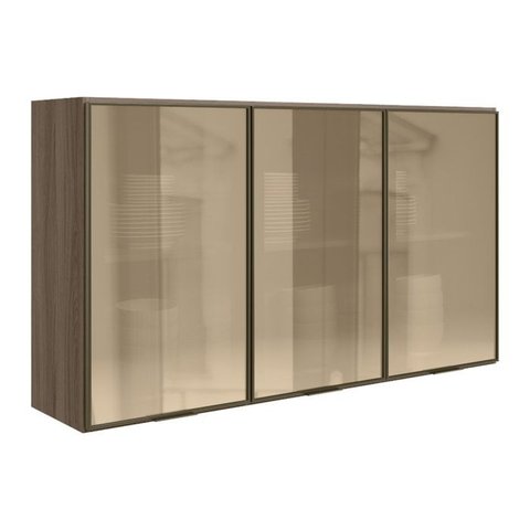 Armario Aereo 3 Portas Vidro Mdf 120 Cm Kali 1219763 Carvalho Toq Nicioli