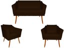 Ver imagem 1 de Kit Namoradeira + 2 Poltronas Decorativa Agatha Suede Marrom Pés Madeira Ms Decor