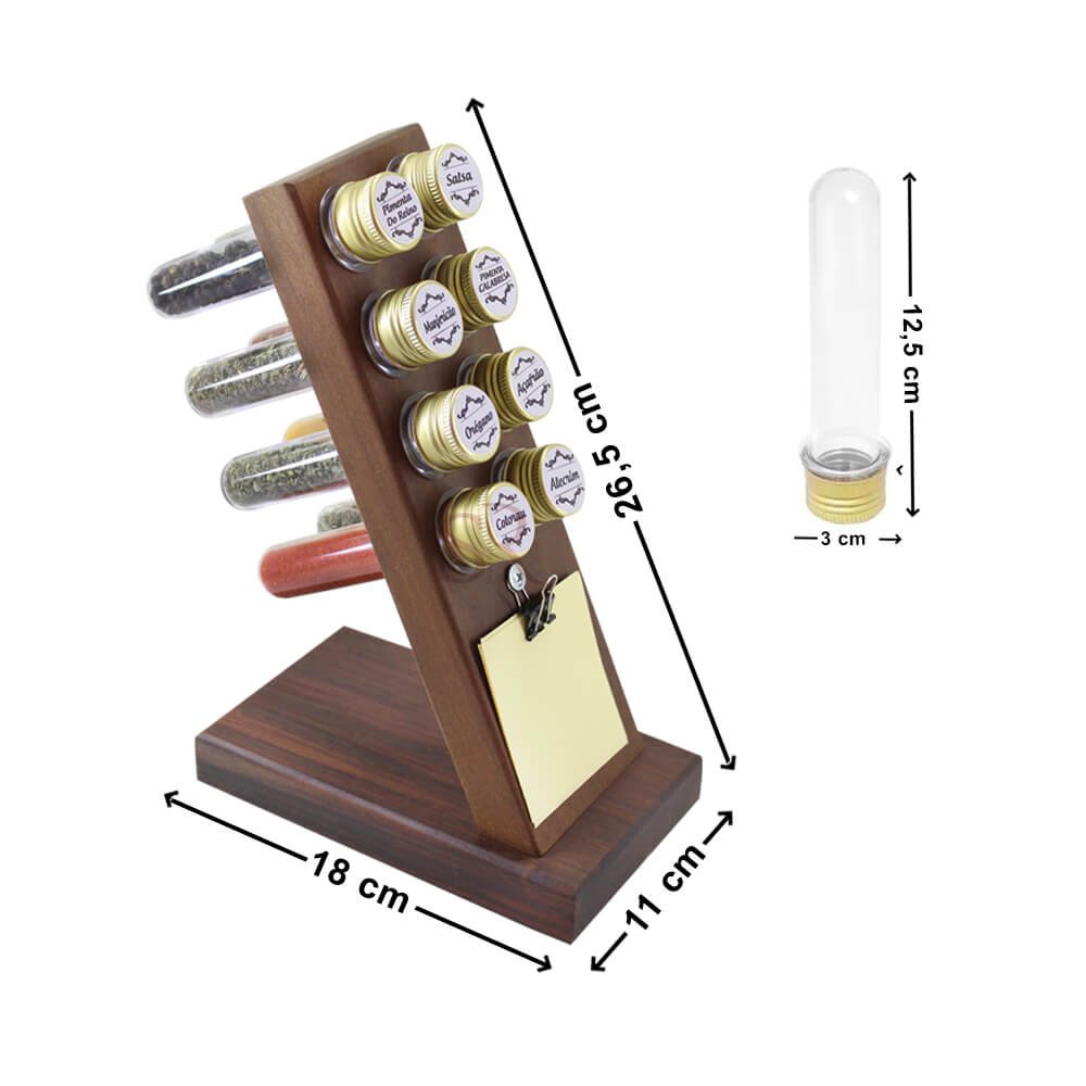 PORTA TEMPERO TORRE COM BLOCO DE NOTAS 8 POTES TUDO EM MADEIRA - 8