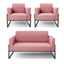 Ver imagem 1 de Sofá Namoradeira com 2 Poltronas Base Industrial Alta Preto Marisa Suede D03 - D\'rossi Cor Rose