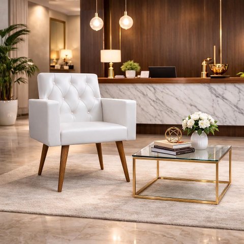 Poltrona Decorativa Capitone Reforçada Confortável para Sala Branco