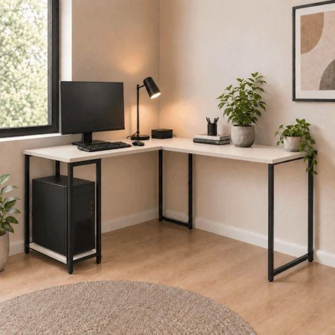 Escrivaninha em L Cairo Home Office Moderna Preto com Off White