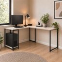 Ver imagem 1 de Escrivaninha em L Cairo Home Office Moderna Preto com Off White
