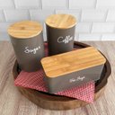 Ver imagem 4 de Lata Porta Condimentos Sugar Pote Para Açúcar Aço e Bambu Haus Concept Warm Gray