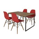 Ver imagem 2 de Mesa Industrial Base de Ferro Preto 137x90 Tampo Amêndoa 4 Cadeiras Eiffel Madeira Assento Vermelho