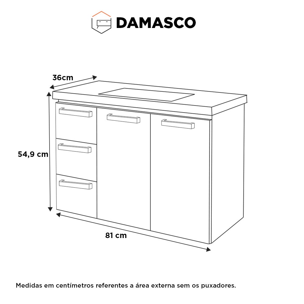 Gabinete para Banheiro em Aço 3 Gavetas Damasco Branco - Cozimax - 4