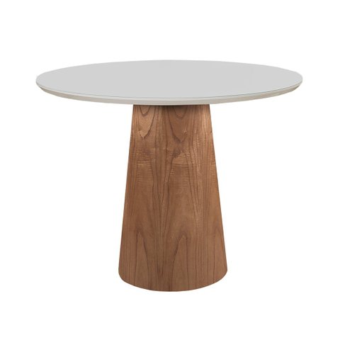 Mesa de Jantar Redonda Cone 90cm Vidro Off White
