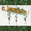 Ver mais imagens de Luminária Rústica de Madeira Maciça 95cm com 3 Pendentes Ouro Velho + Plantas