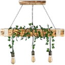 Ver imagem 1 de Luminária Rústica de Madeira Maciça 95cm com 3 Pendentes Ouro Velho + Plantas