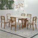 Ver imagem 1 de Mesa de Jantar Liz 180x90cm Vidro 25 mm Cinamomo Off White com Kit 6 Cadeiras Veludo Bege -Valdemó