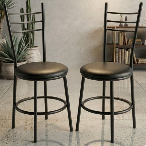 Conjunto 2 Cadeiras Estofadas Estrutura Aço Design Moderno Sala Jantar Liz Estrutura Preto Nina:Pret