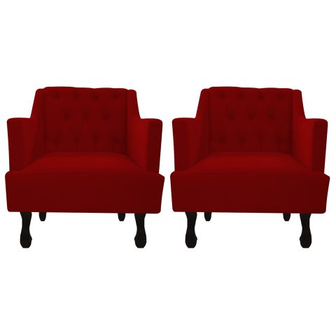 Kit 2 Poltronas Decorativa Julia Suede Vermelho Pés Madeira Ms Decor
