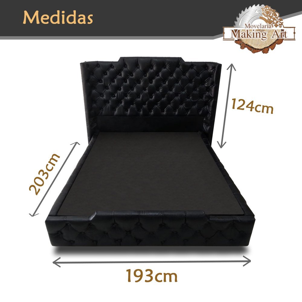 Kit Cabeceira King + Cama Box King 193cm SIRIUS Estofada Tecido Sintético - Making Art: Preto - 2