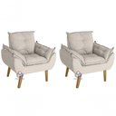 Ver imagem 5 de Kit 02 Poltrona/cadeira Decorativa e Puff Glamour com Pés Quadrado Bege