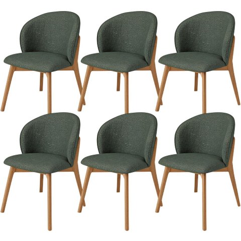 Kit 06 Cadeiras de Jantar e Estar Living Estofada Mia L02 Linho Verde Musgo - Lyam Decor