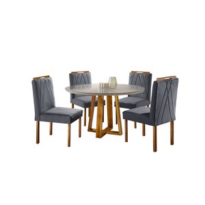 Conjunto Sala de Jantar 4 Lugares Mesa Redonda Natalle 100cm e Cadeiras Madeira Maciça